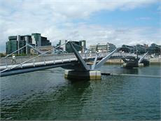 The Sean O'Casey Bridge, Double Leaf Pedestrian Swing Bridge, River Liffey, Dublin